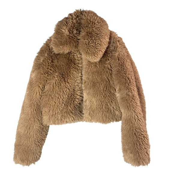 ABERCROMBIE & FITCH Drama Collar Faux Fur Teddy Coat Jacket in Tan Size XS - Picture 2 of 8